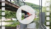 FZ016025 Tram leaving from schwebebahn (floating tram) platform in Wuppertal.mp4